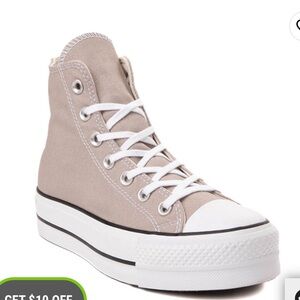 High-Top Canvas Sneakers in Beige and White